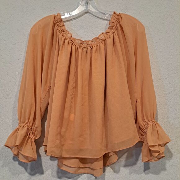 1.STATE Off-The-Shoulder Long Sleeve Top Sz M Toasted Nut Pullover NWT *Flaws - Picture 7 of 12